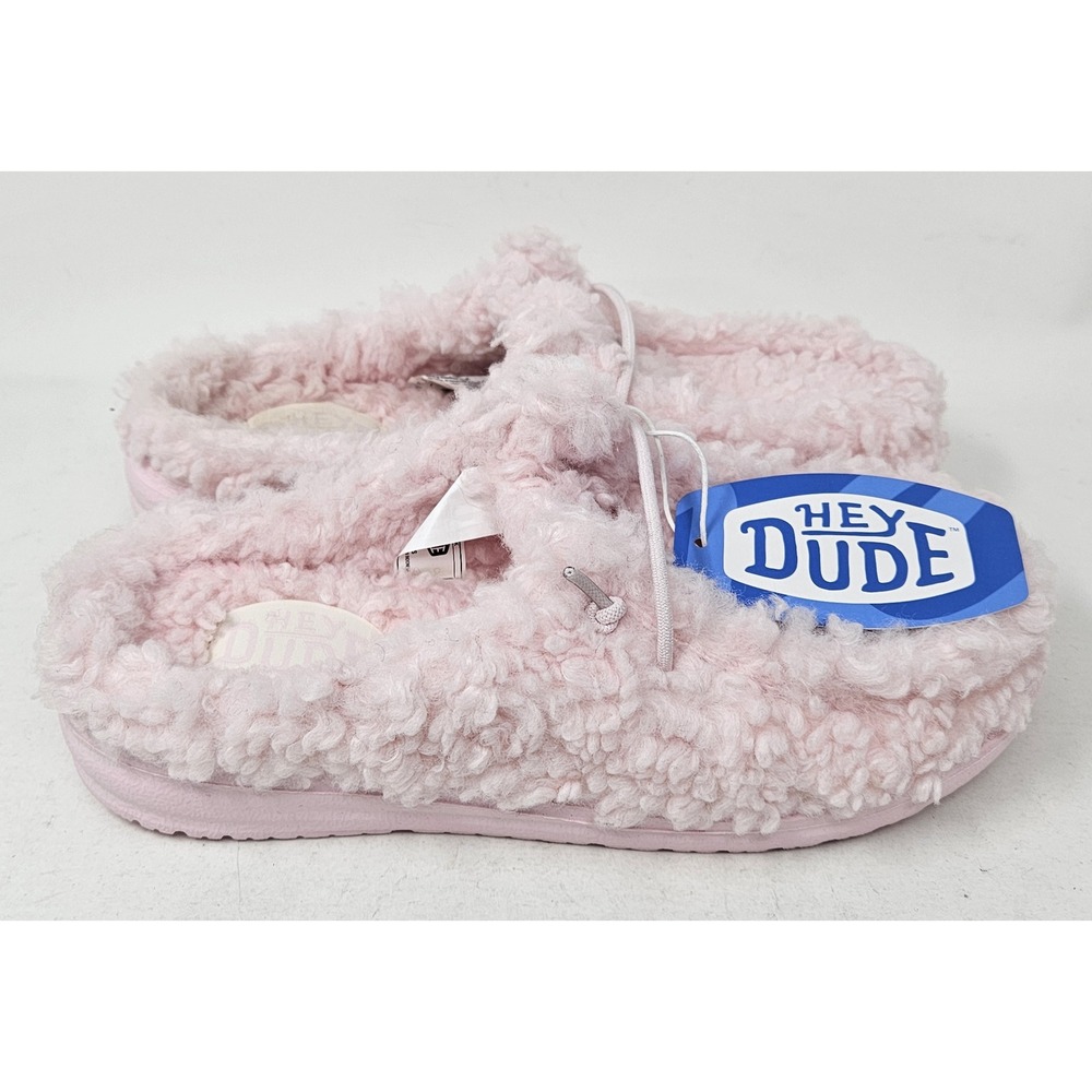 Hey Dude Wendy Fuzzy Sherpa Mule Slippers, Women's 7M, Light Pink, EUC!